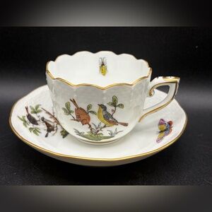 Herend Hungary Vintage Hand Painted Rothschild Bird Porcelain Teacup & Saucer